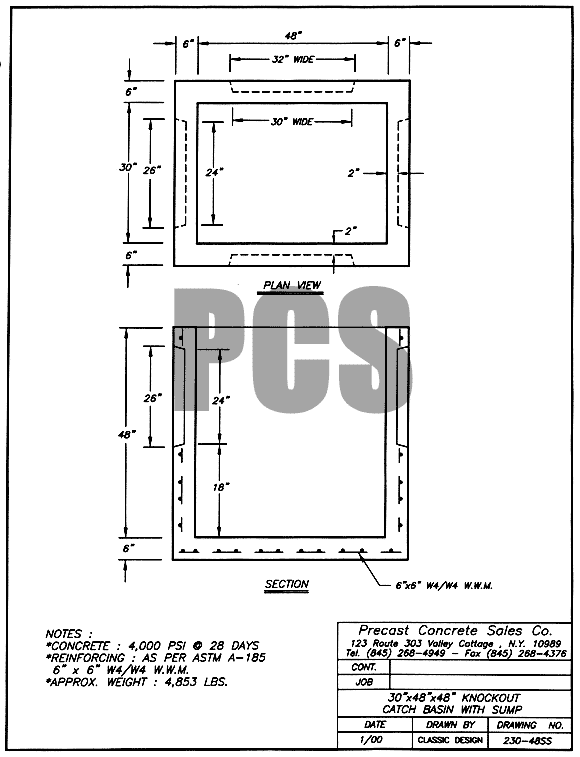 30 in. x 48 in. x 48 in. Knockout Catch Basin With Sump