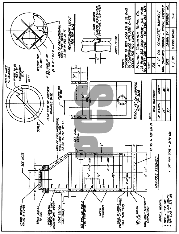 4 ft. - 0 in. Dia. Concrete Manhole with Standard Footing - Typical Assembly