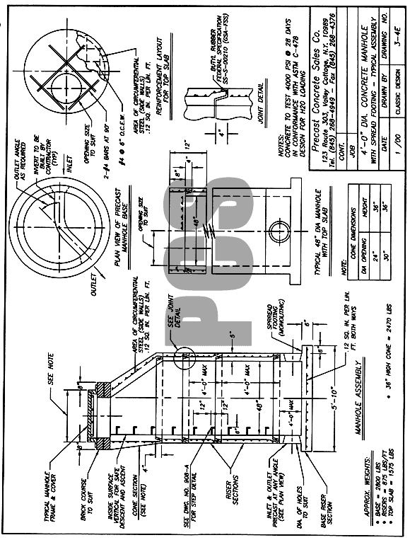 4 ft. -0 in. Dia. Concrete Manhole with Spread Footing - Typical Assembly