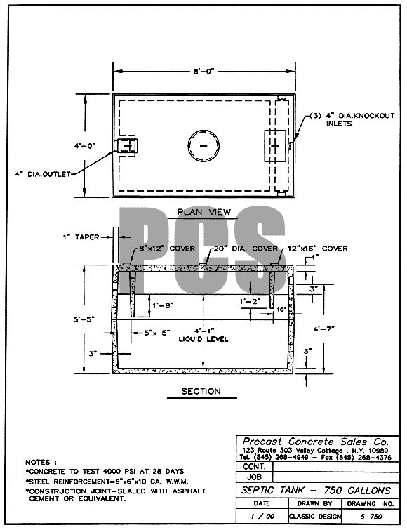 Septic Tank - 750 Gallons