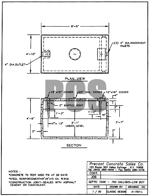 Septic Tank - 750 Gallons-Low Boy