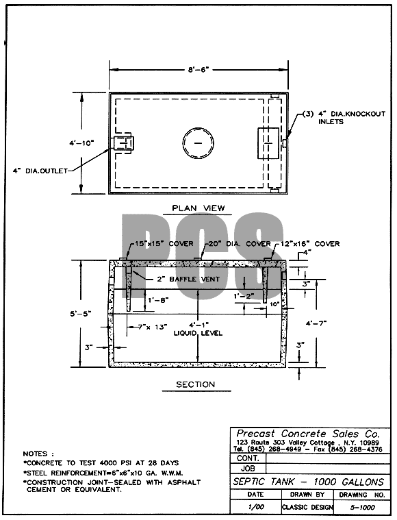 Septic Tank - 1000 Gallons