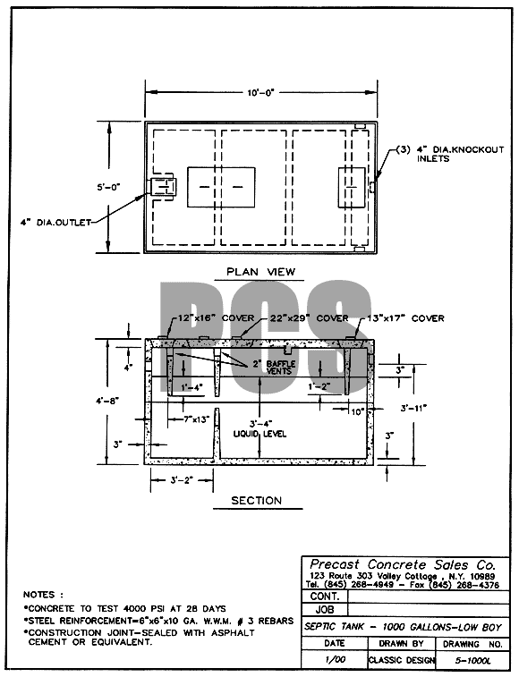 Septic Tank - 1000 Gallons-Low Boy