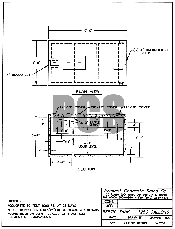 Septic Tank - 1250 Gallons