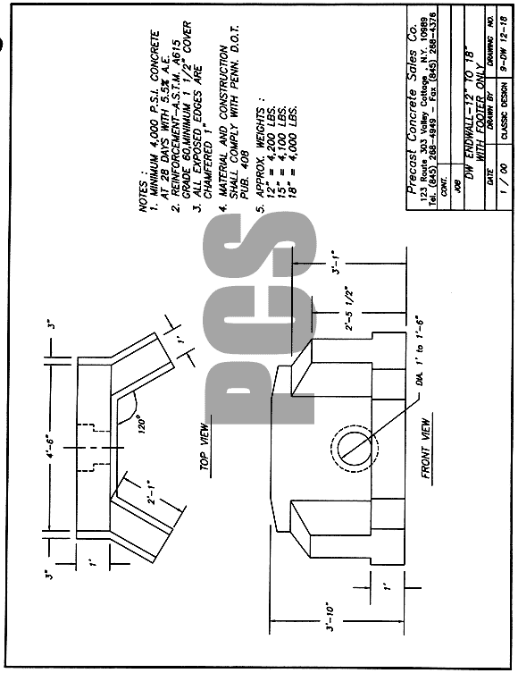 DW Endwall - 12 in. To 18 in. With Footer Only